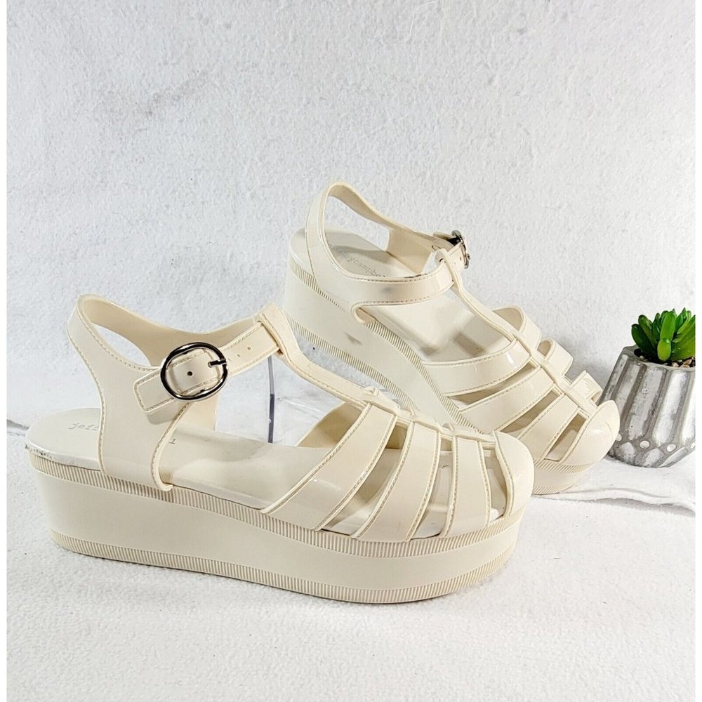 Jeffrey Campbell Candied Cream‎ Shiny Platform Fisherman Jelly Sandals Womens 10